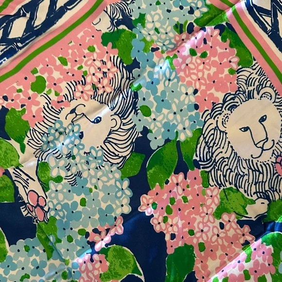 Lilly Pulitzer Floral and Lion Print Silk Scarf - Picture 5 of 5